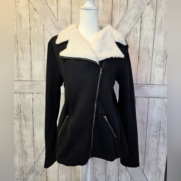 Doublju Jackets & Blazers - Doublju Black and White Sherpa Lined Jacket
